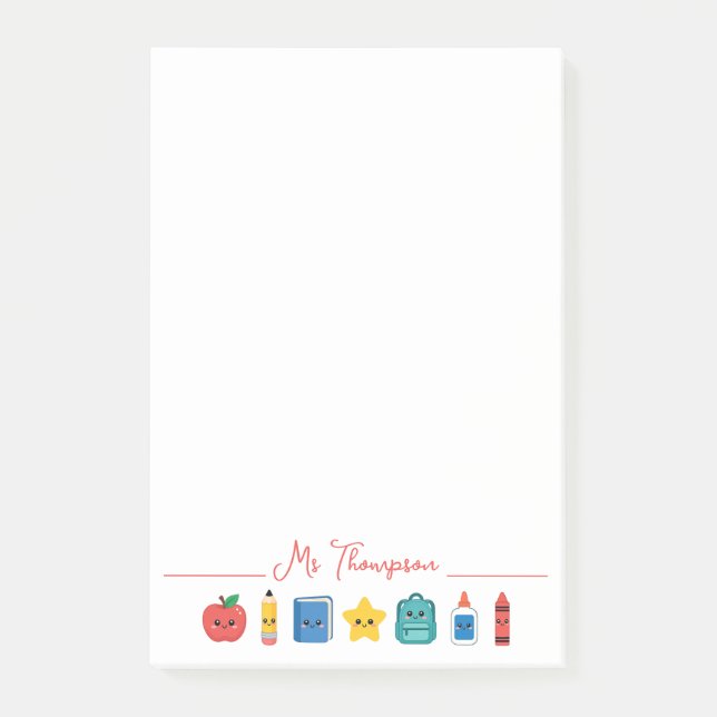 Cute School Icons Personalized Teacher Post-it Notes (Front)