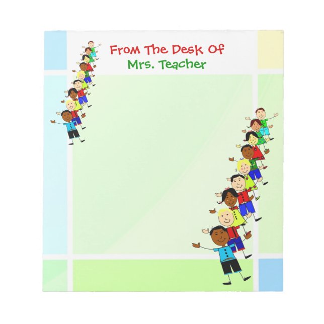 Cute School Kids Illustration For Teachers Notepad (Front)