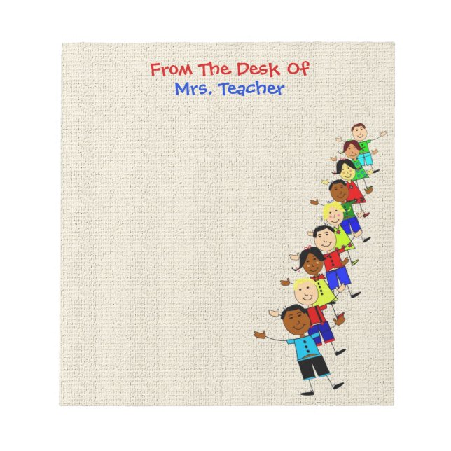 Cute School Kids Illustration For Teachers Notepad (Front)
