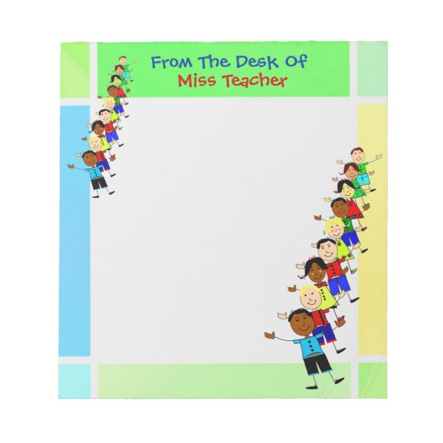Cute School Kids Illustration For Teachers Notepad (Front)
