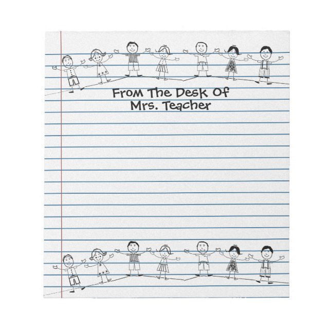 Cute School Kids Teacher Notepad (Front)
