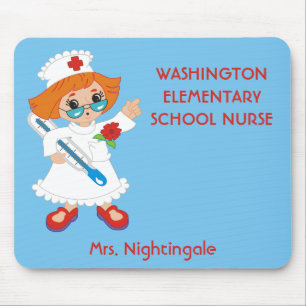 Cute School Nurse Personalized School and Name Mouse Pad