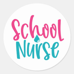 Cute school nurse word art classic round sticker