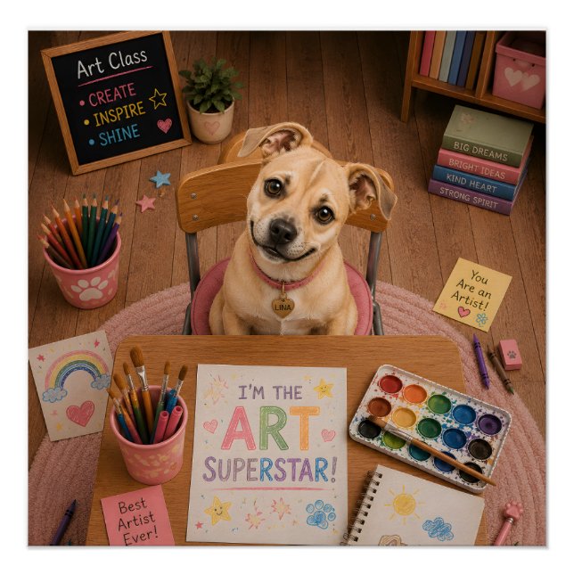 Cute School Puppy Art Class Desk Poster (Front)