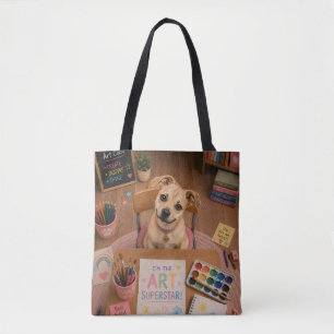 Cute School Puppy Art Class Desk Tote Bag