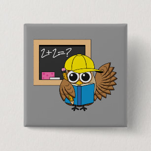 Cute School Student Owl Cartoon 2 Inch Square Button