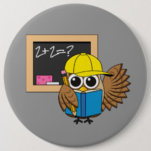 Cute School Student Owl Cartoon 6 Inch Round Button