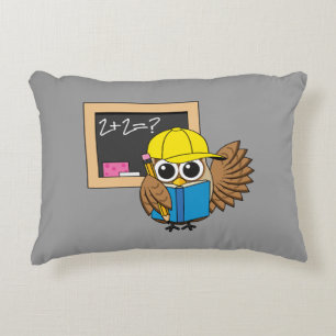 Cute School Student Owl Cartoon Accent Pillow
