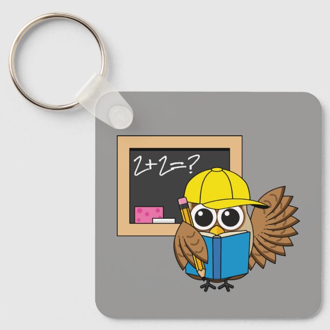 Cute School Student Owl Cartoon Keychain (Front)