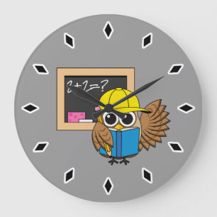 Cute School Student Owl Cartoon Large Clock