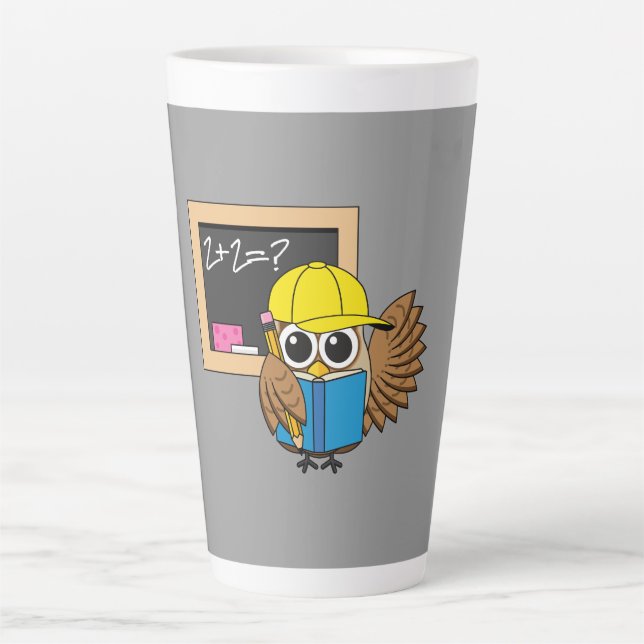 Cute School Student Owl Cartoon Latte Mug (Front)