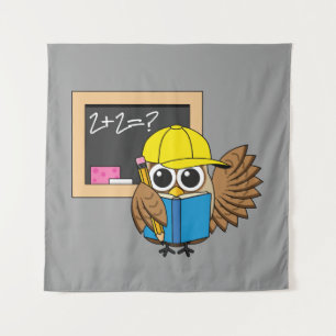 Cute School Student Owl Cartoon Tapestry