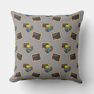 Cute School Student Owl Cartoon Throw Pillow