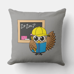 Cute School Student Owl Cartoon Throw Pillow