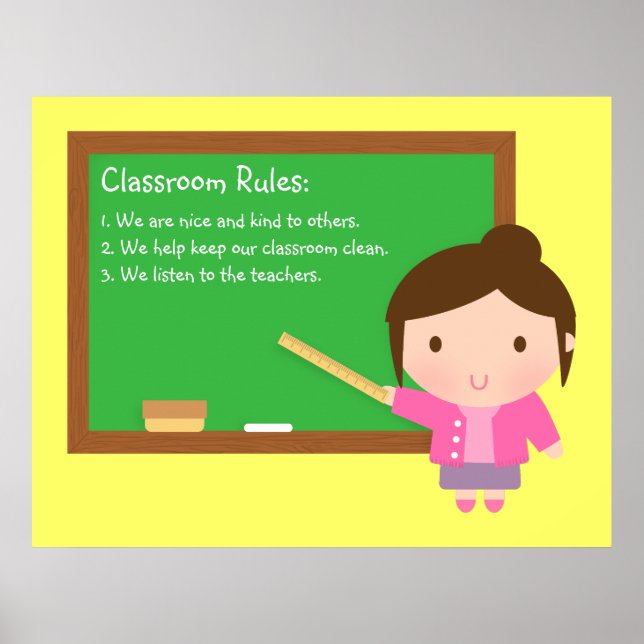 Cute School Teacher Classroom Rules Poster (Front)