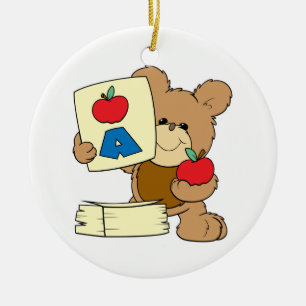 cute school teddy bear A is for Apple Ceramic Ornament