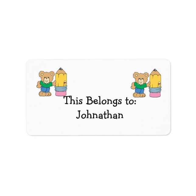 cute school teddy bear with pencil label (Front)