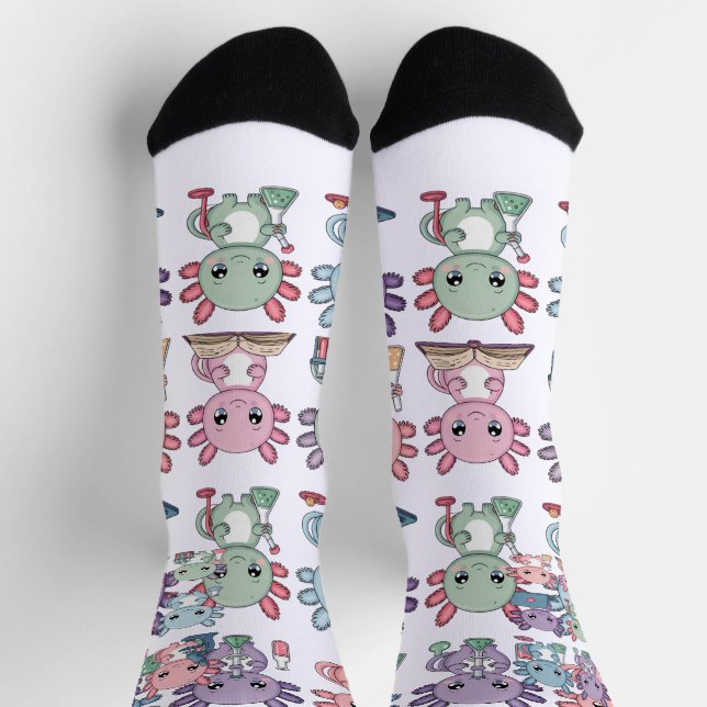 Cute Science Axolotl Grid Socks (Top)