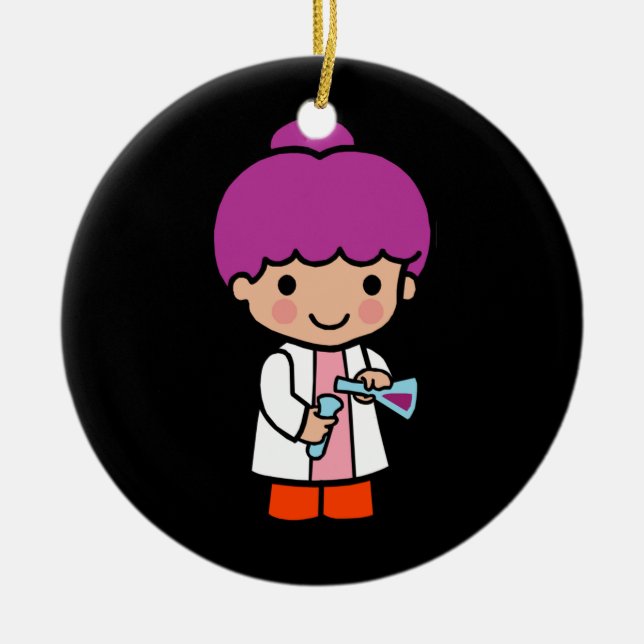 Cute Scientist / Chemist Girl with Flask Ceramic Ornament (Front)