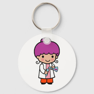 Cute Scientist / Chemist Girl with Flask Keychain