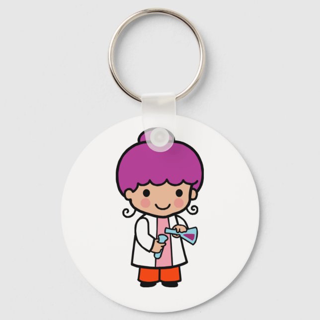 Cute Scientist / Chemist Girl with Flask Keychain (Front)