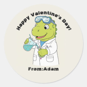 Cute scientist dinosaur Valentine Classic Round Sticker