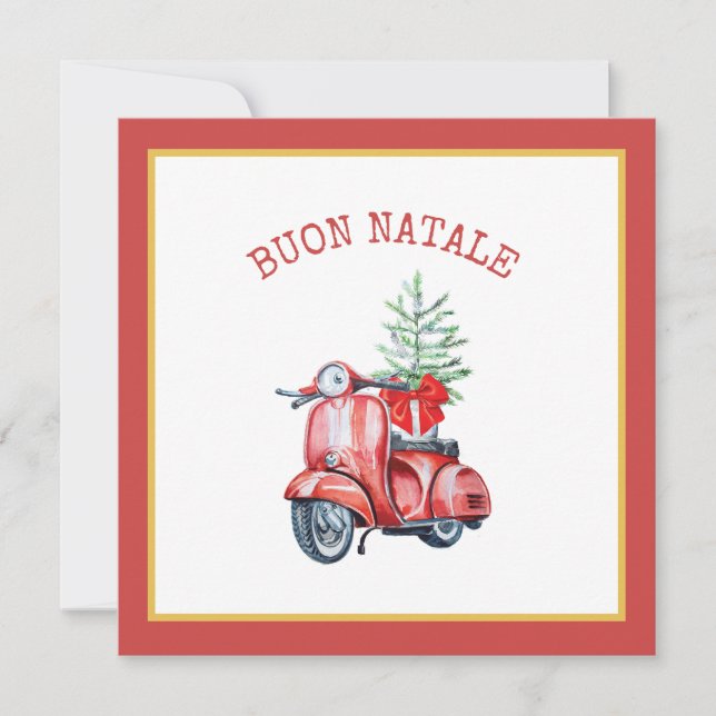 Cute Scooter Buon Natale Holiday Greeting  Card (Front)