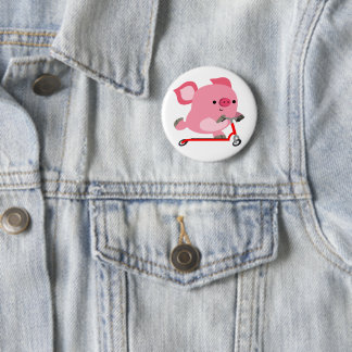 Cute Scooter-Riding Cartoon Pig 2 Inch Round Button