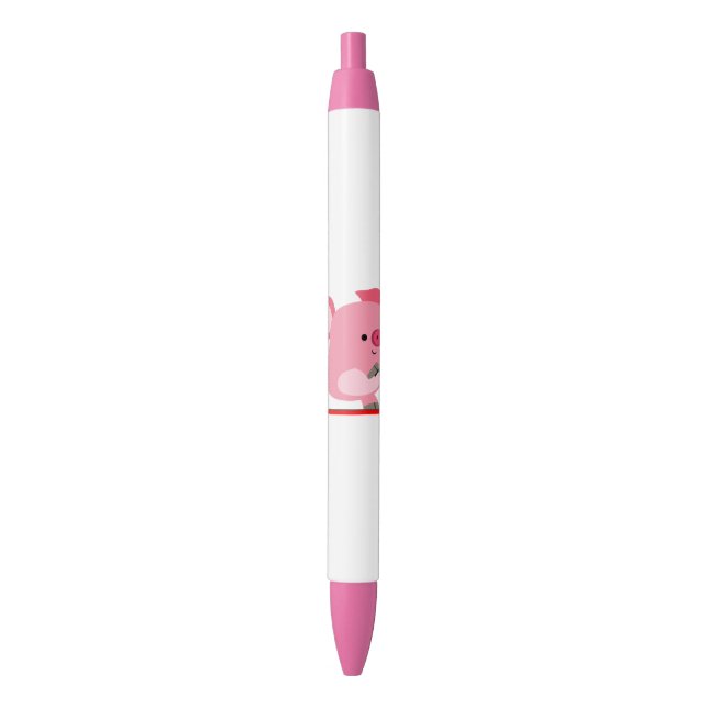 Cute Scooter-Riding Cartoon Pig Black Ink Pen (Front Vertical)