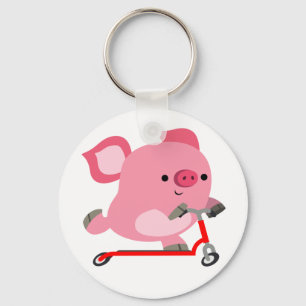 Cute Scooter-Riding Cartoon Pig Keychain