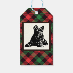 Cute Scottie Colourful Plaid Wine Glass Gift Tags