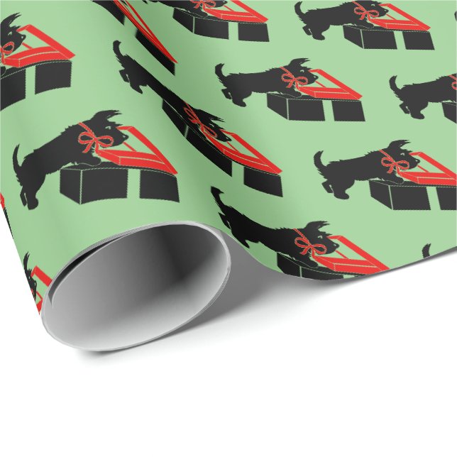 Cute Scottie Dog Christmas Holiday Wrapping Paper (Roll Corner)