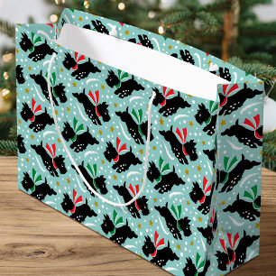 Cute Scottie Dog Fun Snow Retro Pattern Mint Large Gift Bag