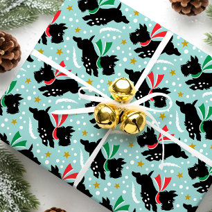 Cute Scottie Dog Fun Snow Retro Pattern Mint Wrapping Paper