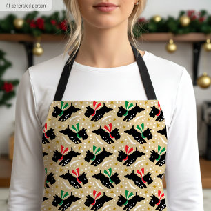 Cute Scottie Dog Snow Pet Pattern Gold Christmas Apron