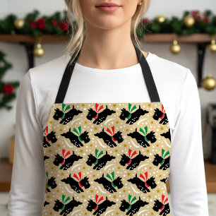 Cute Scottie Dog Snow Pet Pattern Gold Christmas Apron