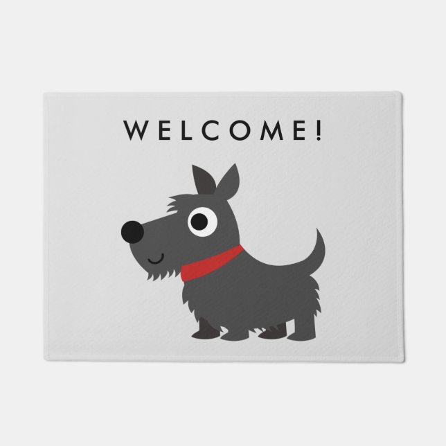 Cute Scottie Dog with Red Collar Welcome Doormat (Front)