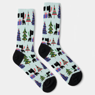 Cute Scottie Dogs and Christmas Trees Pattern Socks