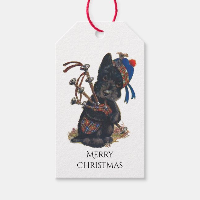 Cute Scottie Playing Bagpipes Gift Tags (Front)