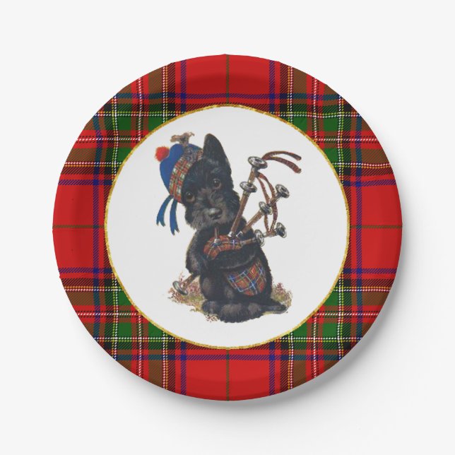 Cute Scottie Playing Bagpipes Paper Plate (Front)