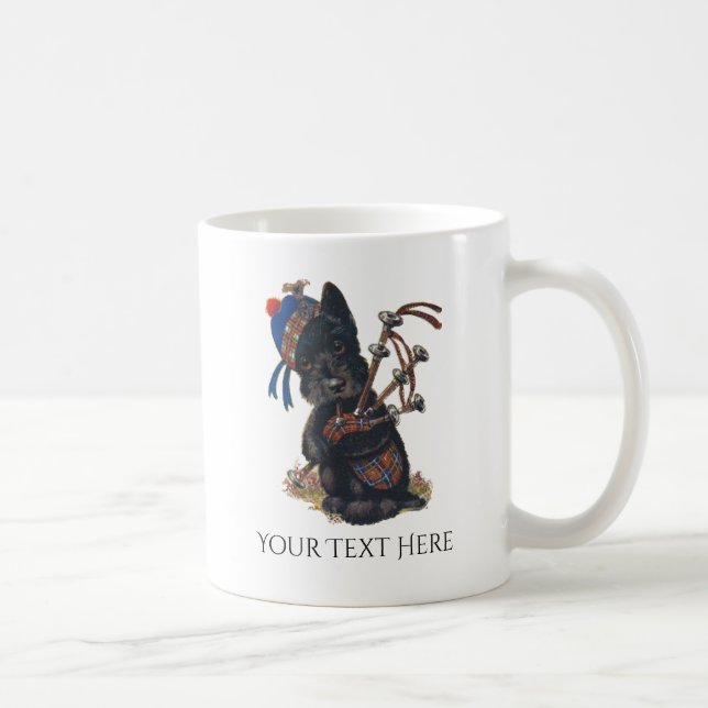 Cute Scottie Playing Bagpipes Personalize Coffee Mug (Right)