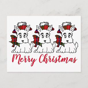 Cute Scotties Plaid Hats and Bows Postcard
