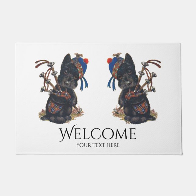 Cute Scotties Playing Bagpipes Personalize Doormat (Front)