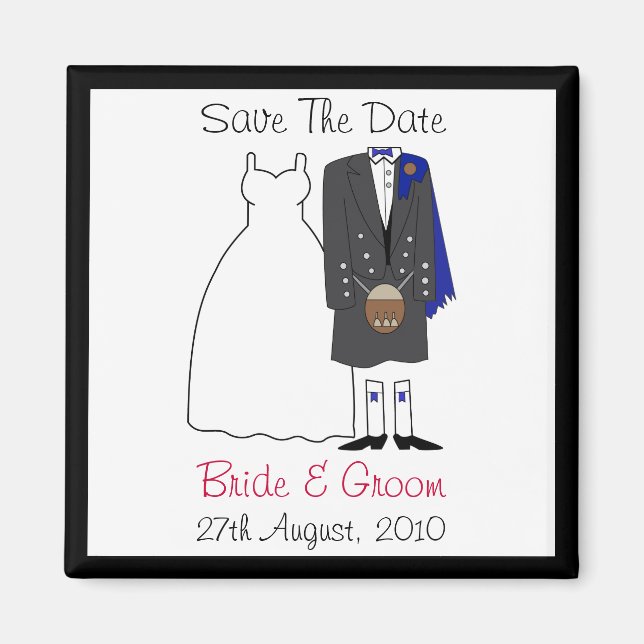 Cute Scottish Bride & Groom Save The Date (blue) Magnet (Front)