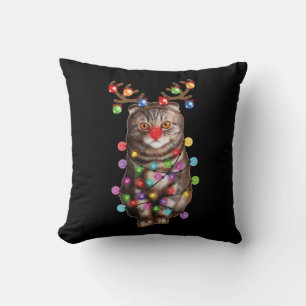 Cute Scottish Fold Cat Funny Xmas Holiday Gift Throw Pillow