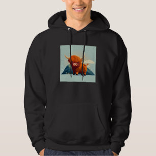 Cute Scottish Highland Cow Illustration Little Hor Hoodie