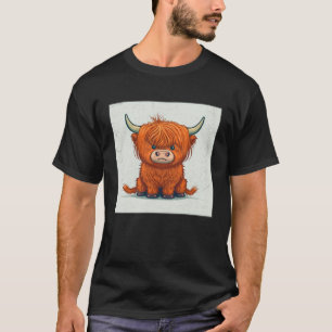 Cute Scottish Highland Cow Illustration Little Hor T-Shirt