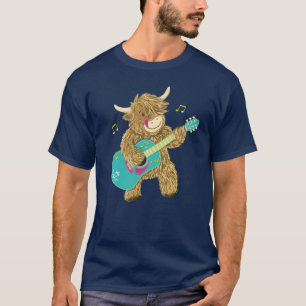 Cute Scottish Highland Cow Plays Guitar T-Shirt