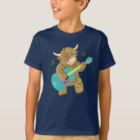 Cute Scottish Highland Cow Plays Guitar T-Shirt