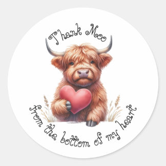 Cute Scottish Highland Cow thank you heart sticker